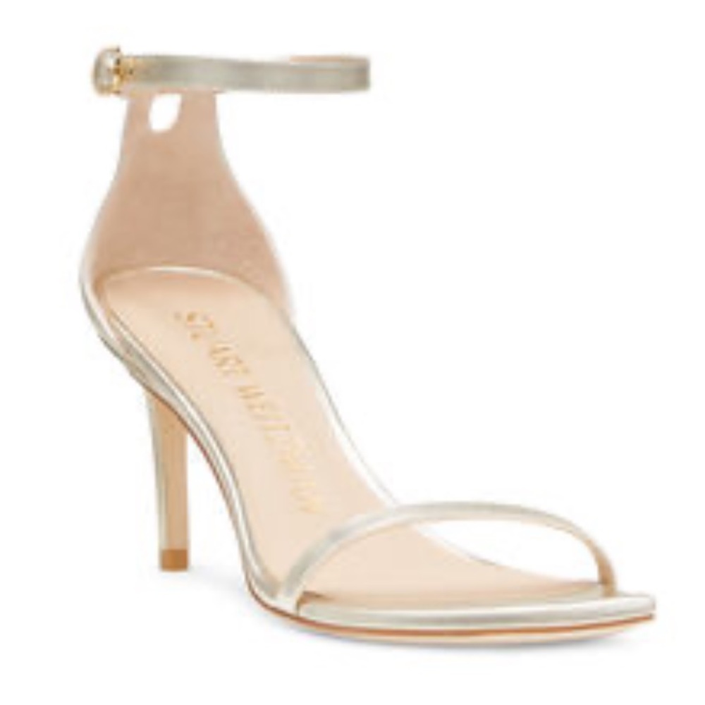 NWOT Stuart Weitzman NUDISTCURVE 75 SANDAL in LIGHT GOLD